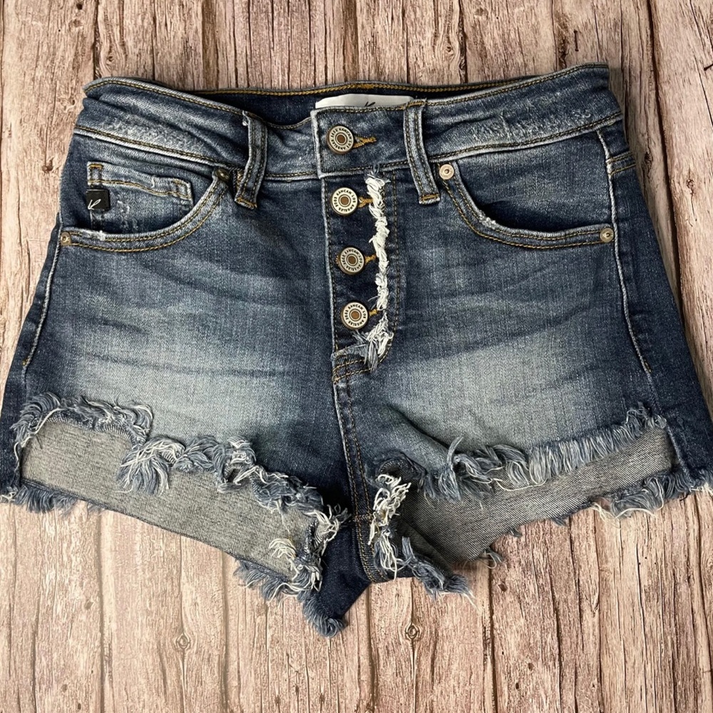 - KanCan USA Button Fly High Rise distressed jean shorts size xsmall